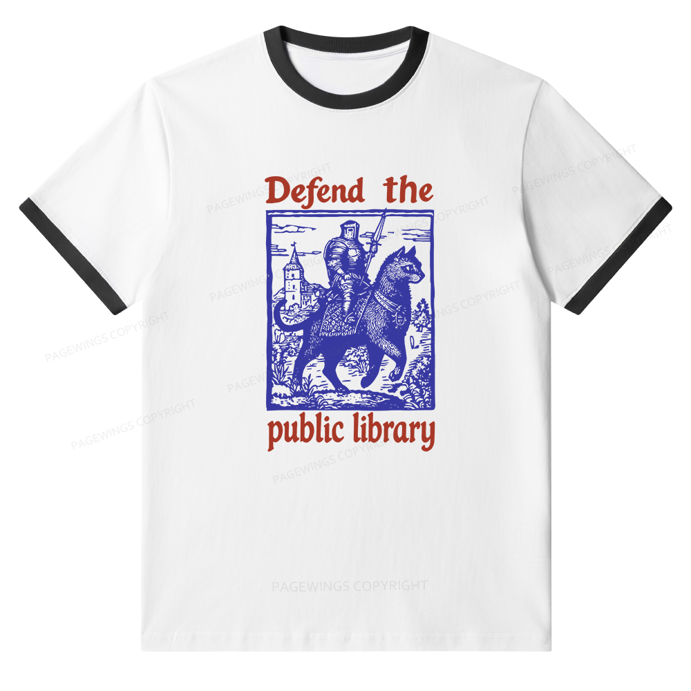 Pagewings Defend the Public Library Unisex Ringer T-Shirt 