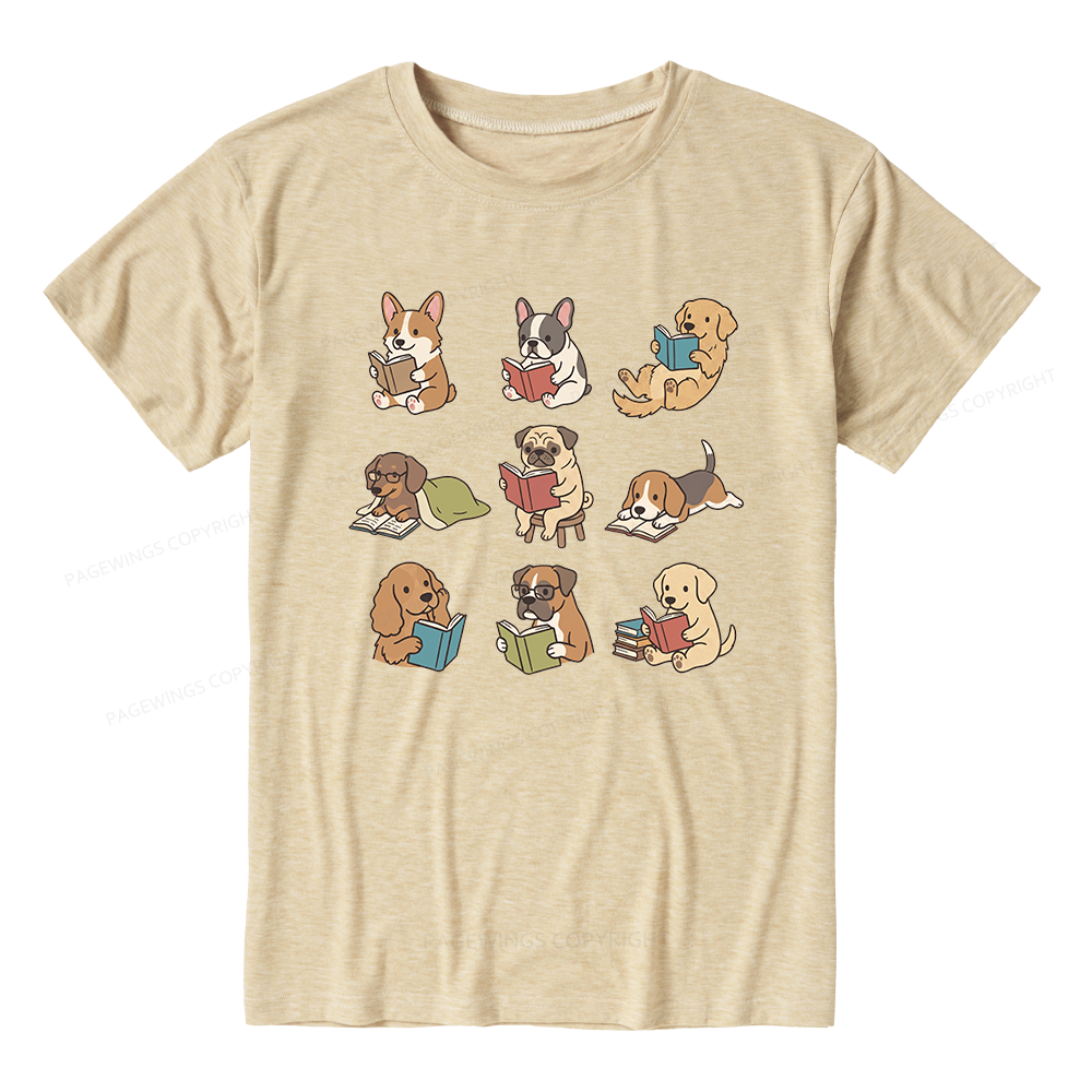 Pagewings Soft Funny Dog Reading Unisex Heather T-Shirt