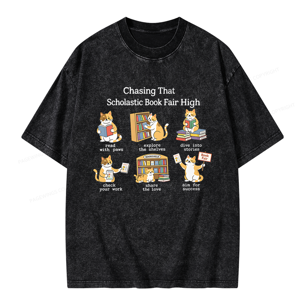 Pagewing Chasing That Scholastic Book Fair High Unisex Washed T-shirt