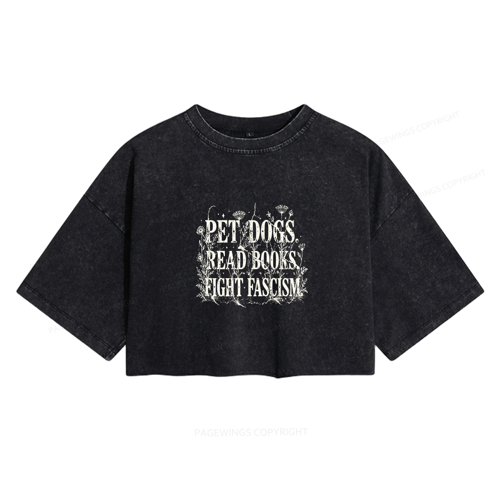 Pagewings Anti Fascism Book Lover Women's Washed Cropped T-shirt