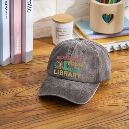 Pagewings Support Your Local Library Washed Cap