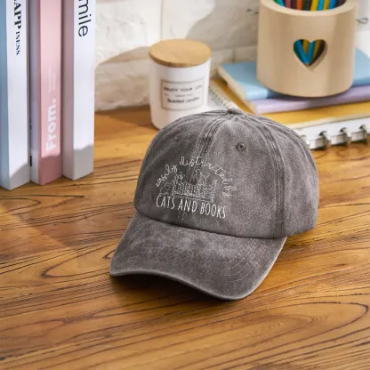 Pagewing Cute Cats And Books Washed Cap