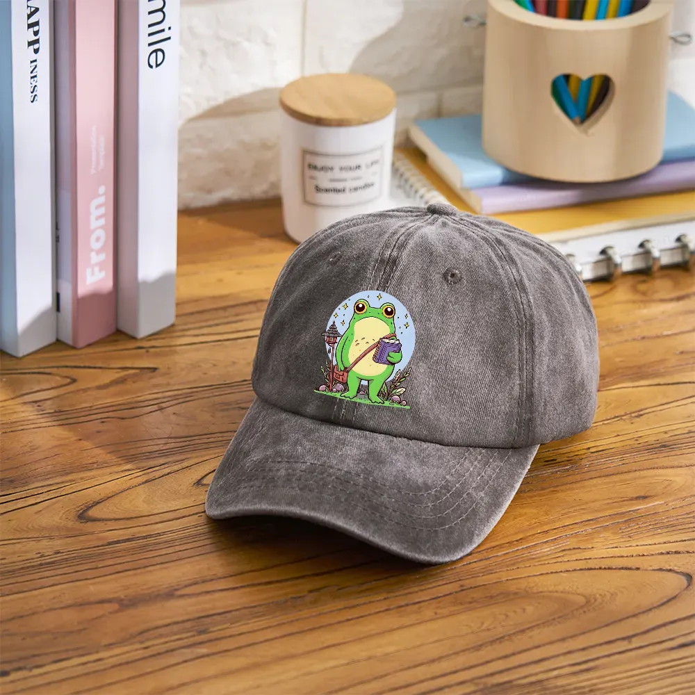 Pagewings Frog Reading Book Washed Cap
