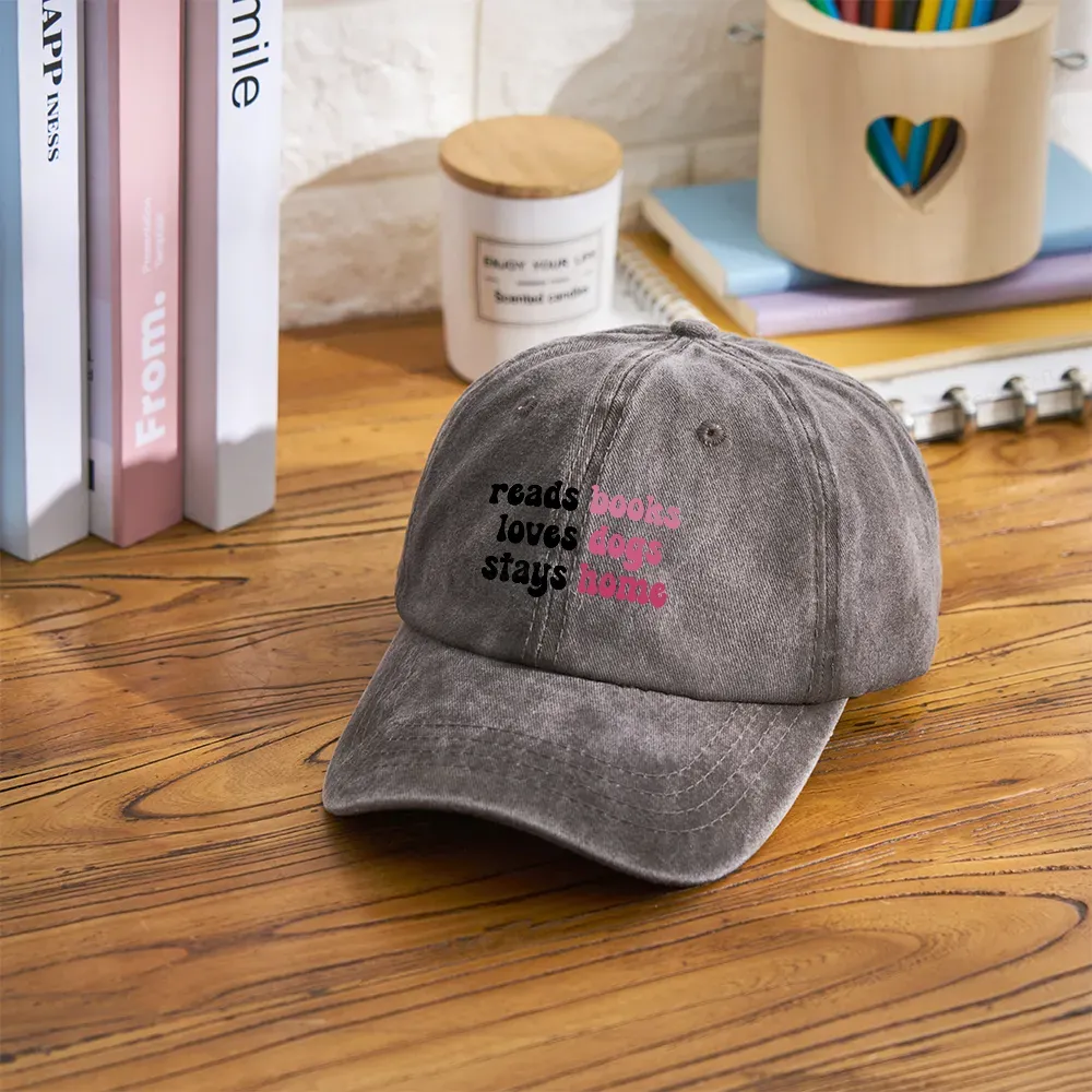 Pagewing Read Books & Love Dogs & Stay Home Washed Cap