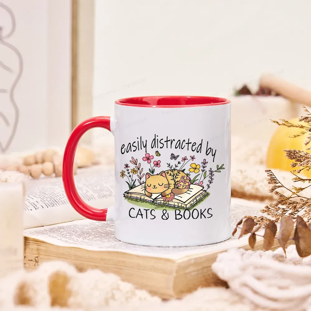 Pagewings Easily Distracted By Cats And Books Mug