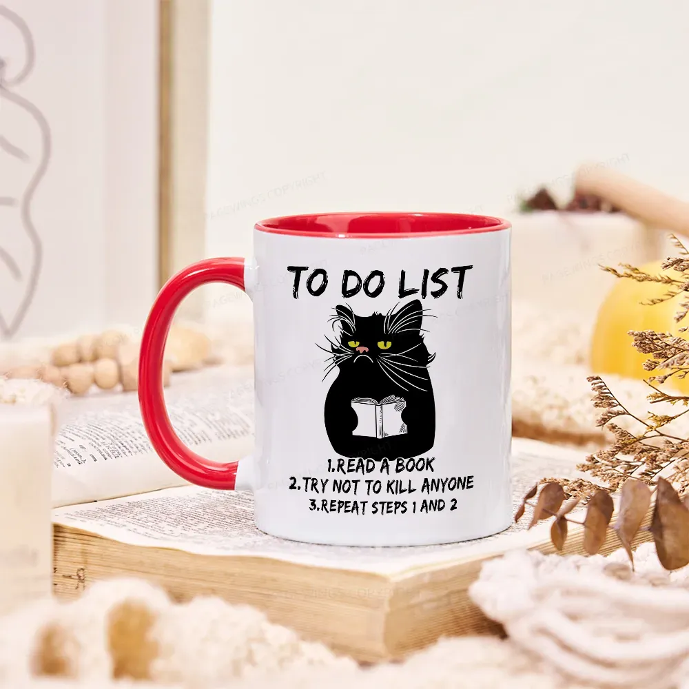 Pagewings Black Cat To Do List Mug