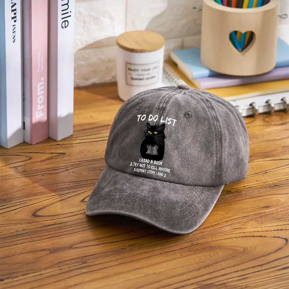 Pagewings Black Cat To Do List Washed Cap