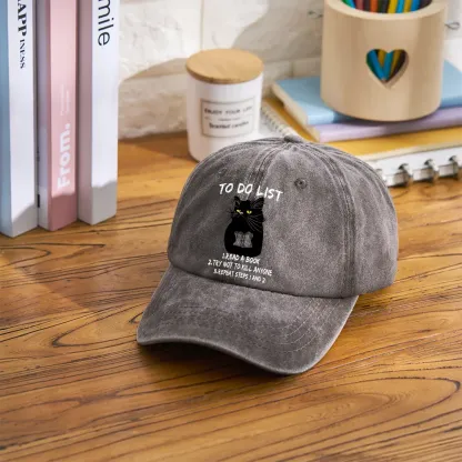 Pagewings Black Cat To Do List Washed Cap