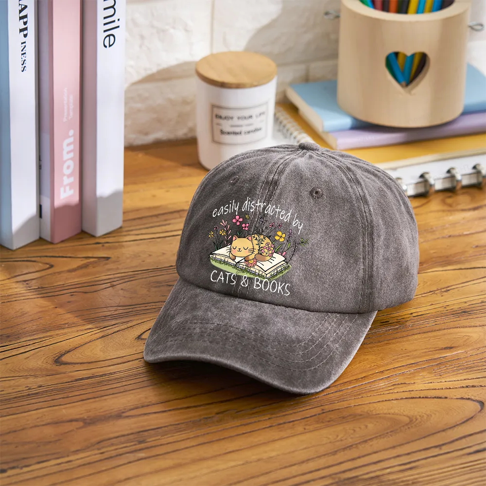 Pagewings Easily Distracted By Cats And Books Washed Cap
