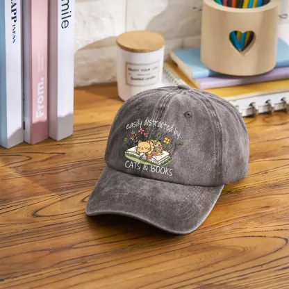 Pagewings Easily Distracted By Cats And Books Washed Cap