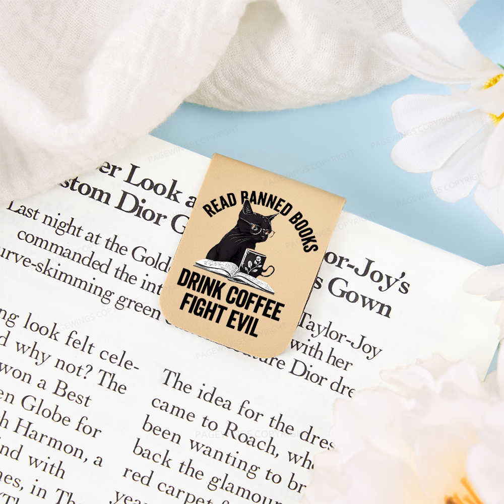 Pagewings Read Books Drink Coffee Fight Evil Shirt Feathers Quotes Magnetic Bookmark