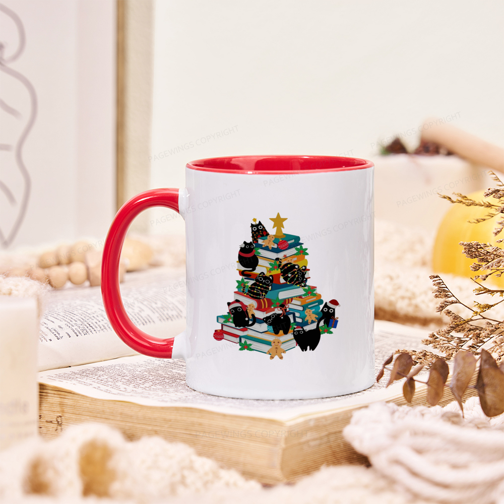 Pagewings Cute Cats Books Christmas Tree Mug