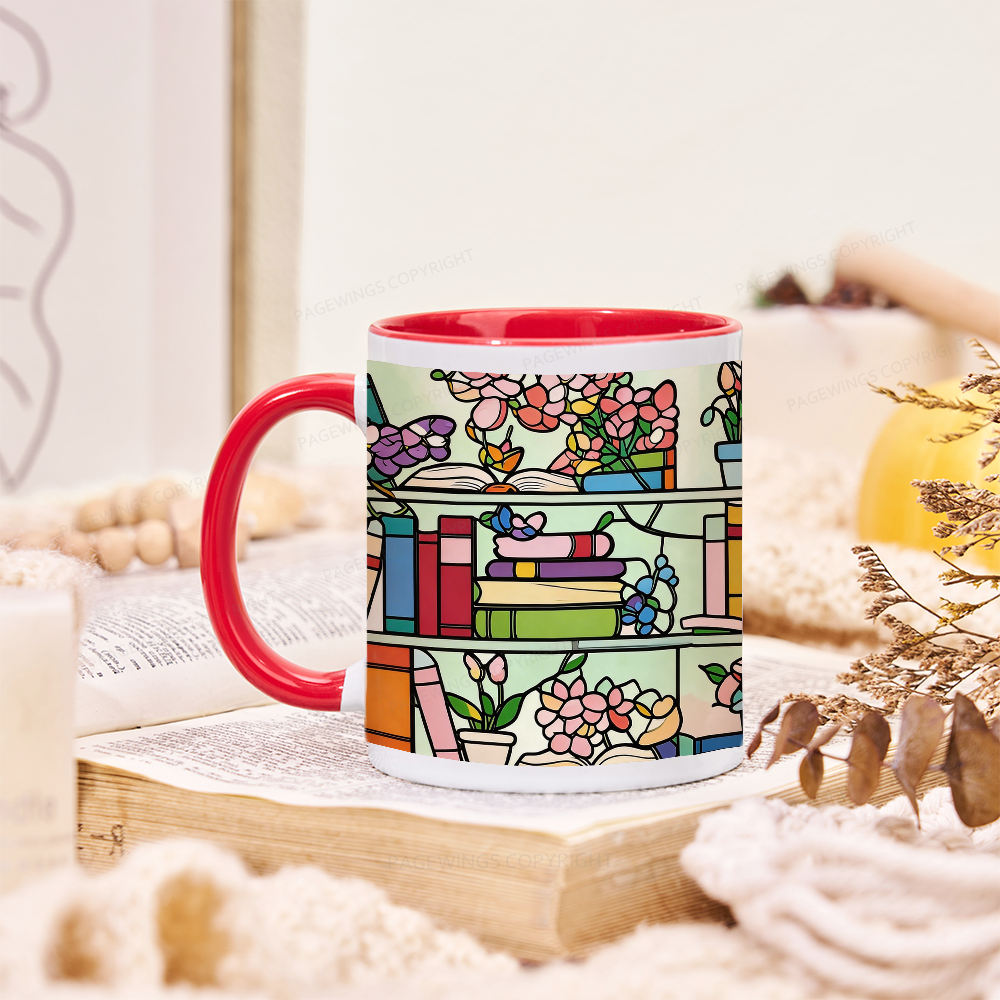 Pagewings Book Lover Floral Bookshelf Mug