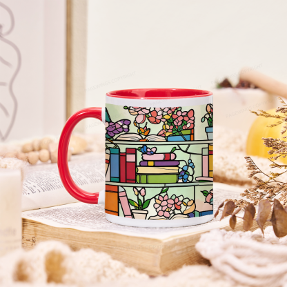 Pagewings Book Lover Floral Bookshelf Mug