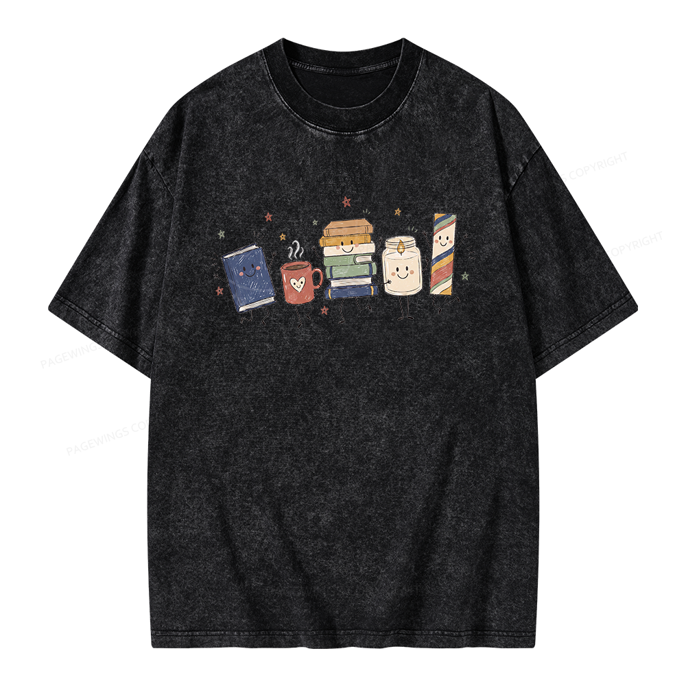 Pagewing Reading Doodle Unisex Washed T-shirt