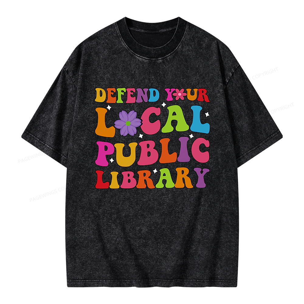 Pagewing Defend Your Local Public Library Unisex Washed T-shirt