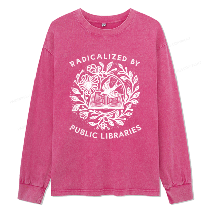Pagewings Radicalized By Public Libraries Unisex Washed Long Sleeve T-shirt