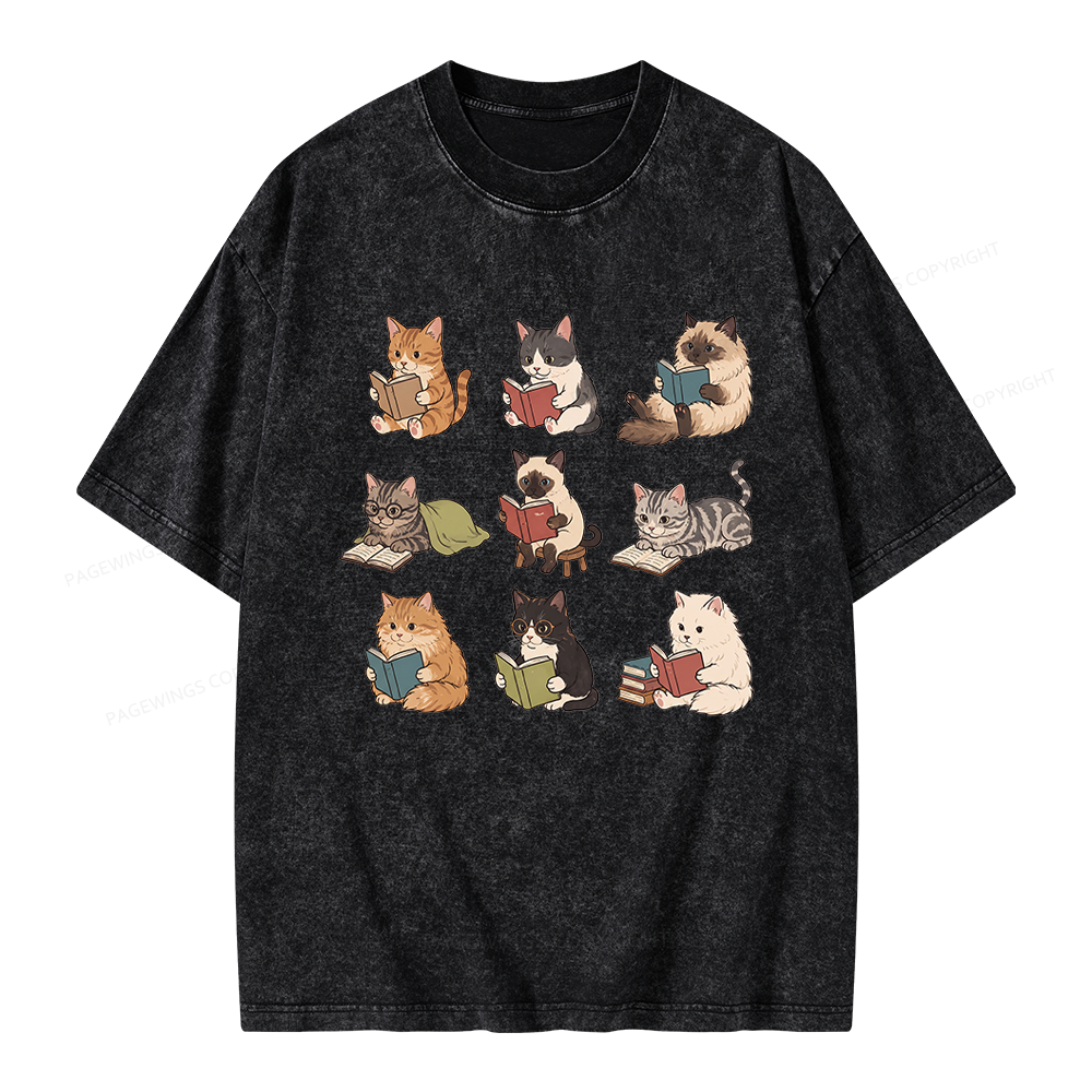 Pagewing Bookish Cat Unisex Washed T-shirt