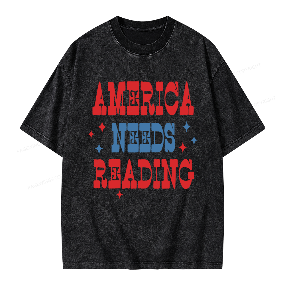 Pagewings America Needs Reading Unisex Washed T-shirt