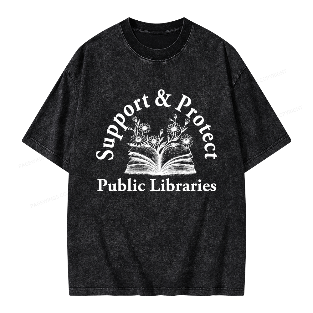 Pagewings Support and Protect Public Libraries 16146 Bookish Unisex Washed T-shirt