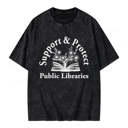 Pagewings Support and Protect Public Libraries 16146 Bookish Unisex Washed T-shirt