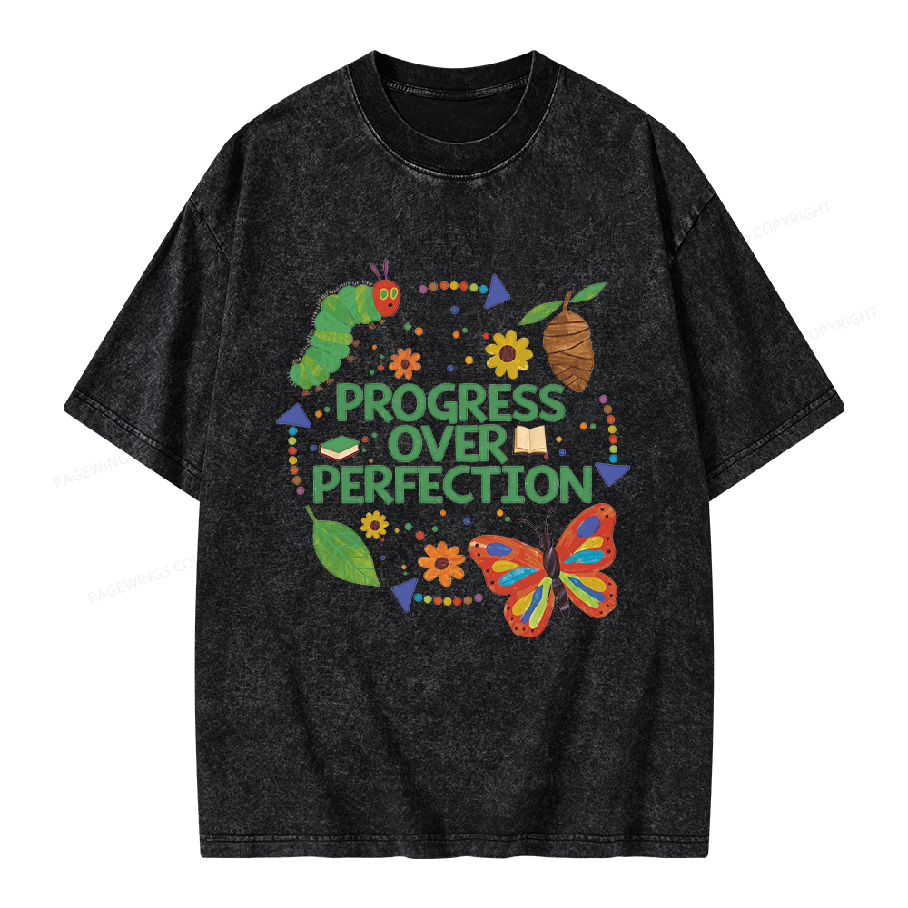 Pagewing Progress Over Perfection Unisex Washed T-shirt