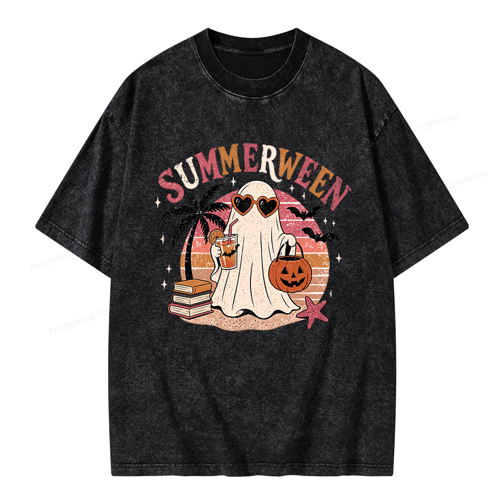 Pagewing Summerween Beach Unisex Washed T-shirt