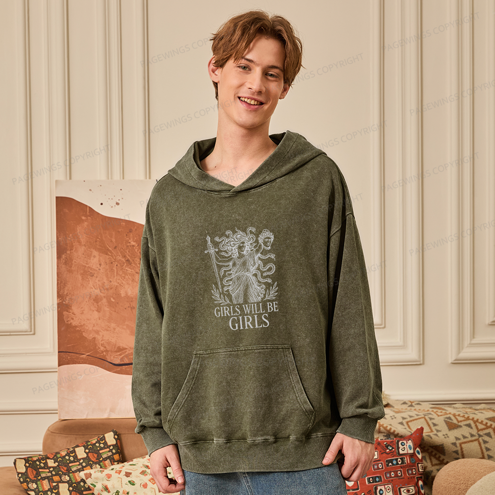 Pagewings Girls Will Be Girls Unisex Washed Hoodie