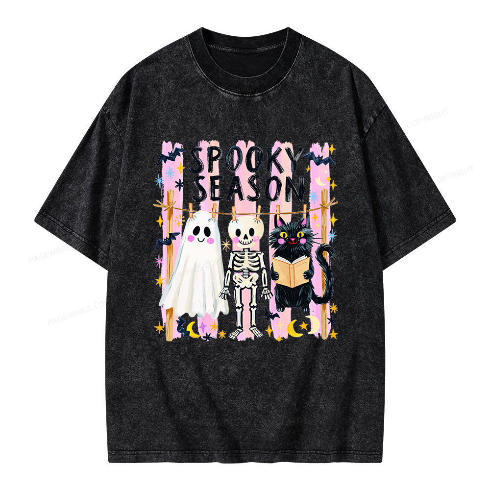 Pagewing Preppy Spooky Season Unisex Washed T-shirt