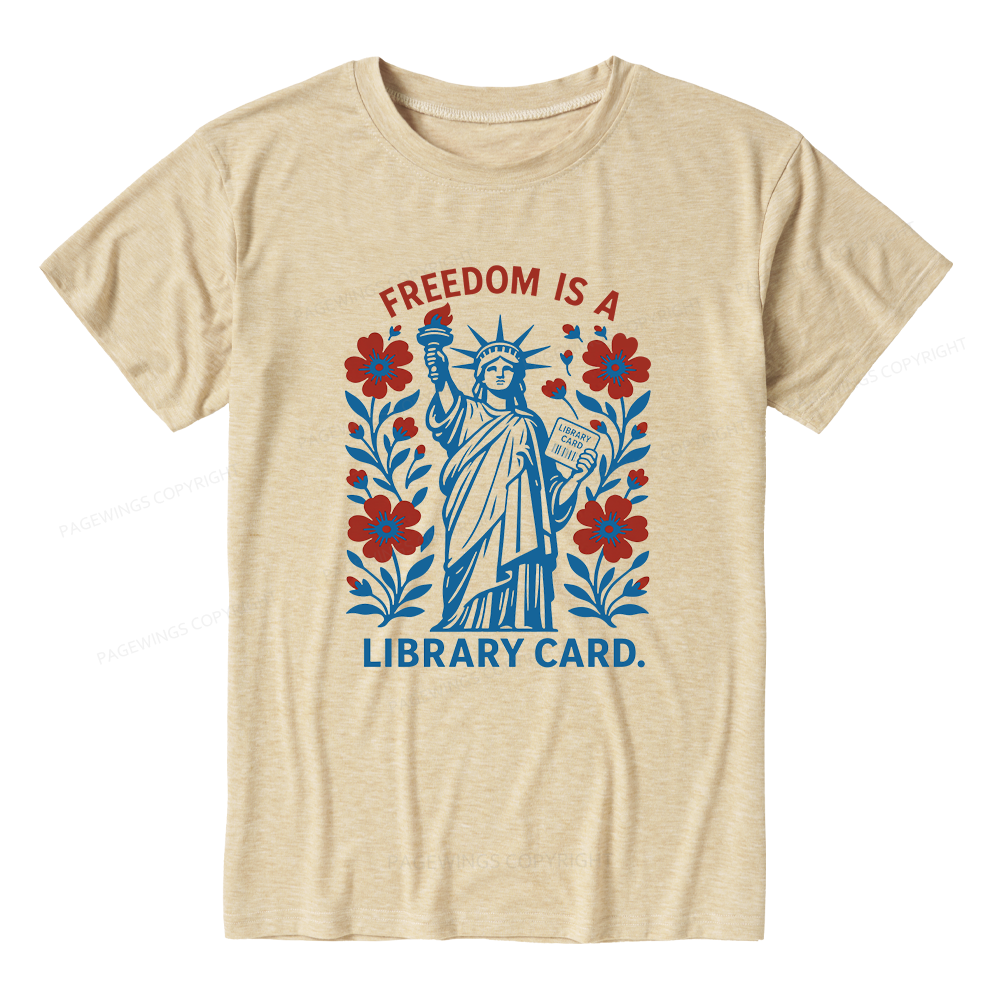 Pagewings Soft Liberty is a Library Card 15907 Bookish Unisex Heather T-Shirt