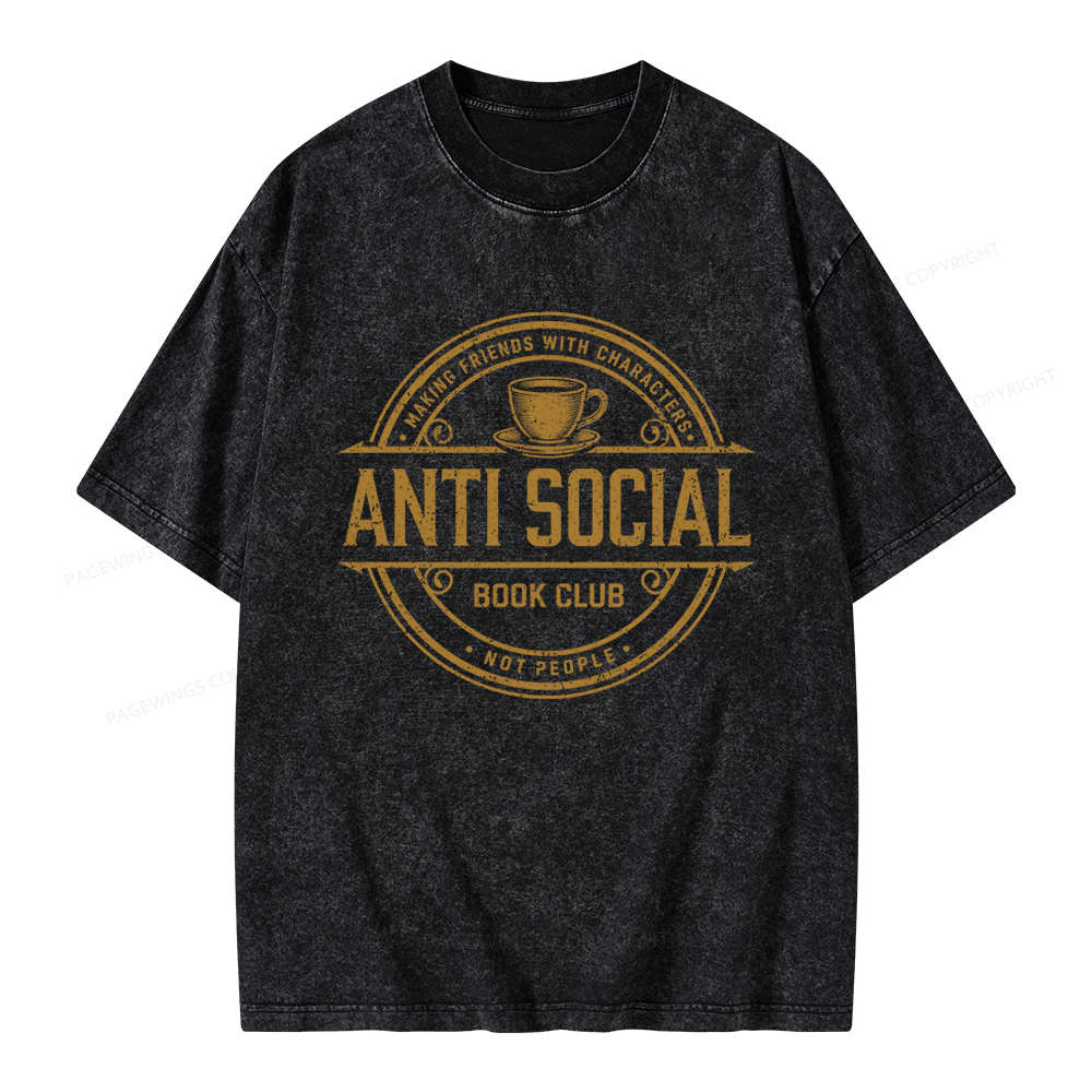 Pagewing Anti Social Book Club Unisex Washed T-shirt