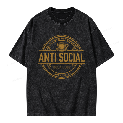 Pagewing Anti Social Book Club Unisex Washed T-shirt