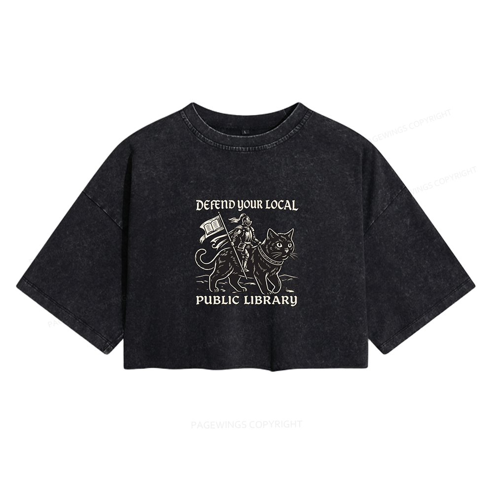 Pagewings Defend Your Local Public Library Women's Washed Cropped T-shirt