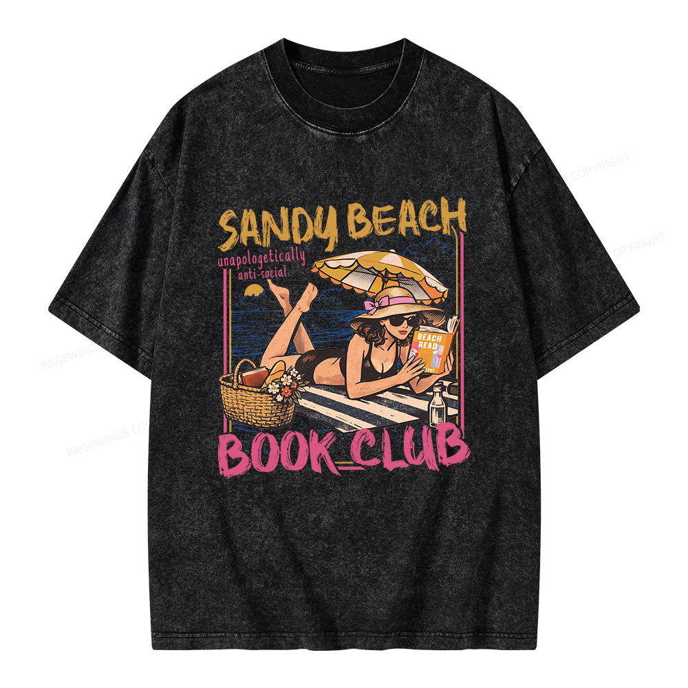 Pagewing Sandy Beach Book Club Unisex Washed T-shirt