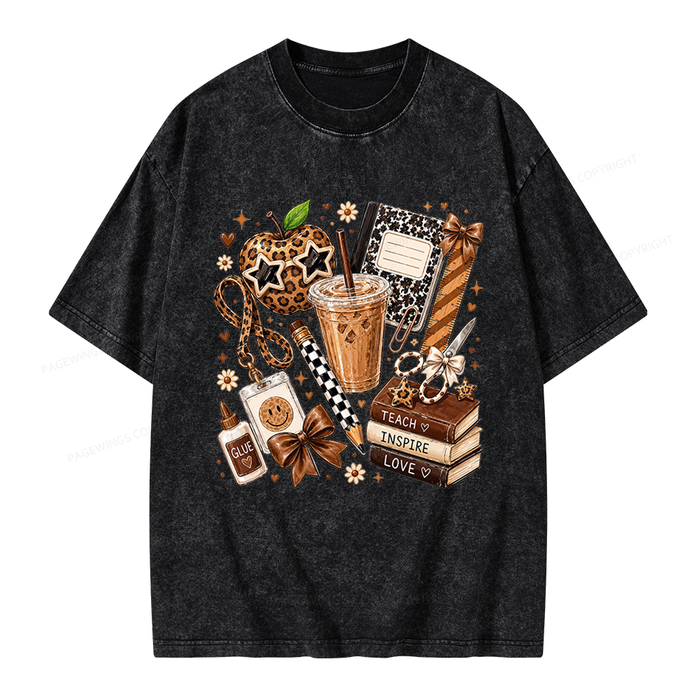 Pagewing Leopard Teacher Book Unisex Washed T-shirt