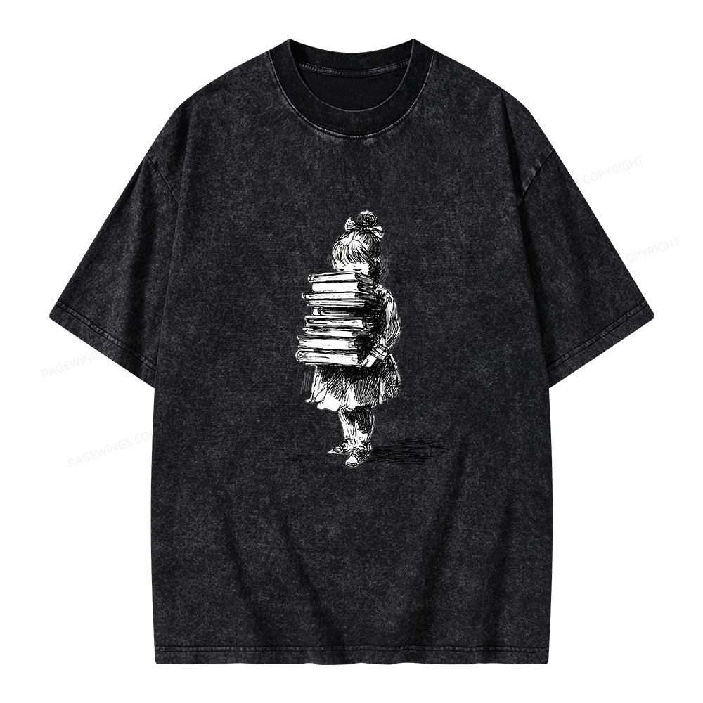 Pagewing Little Book Lover Girl Unisex Washed T-shirt