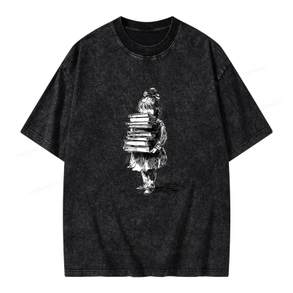Pagewing Little Book Lover Girl Unisex Washed T-shirt