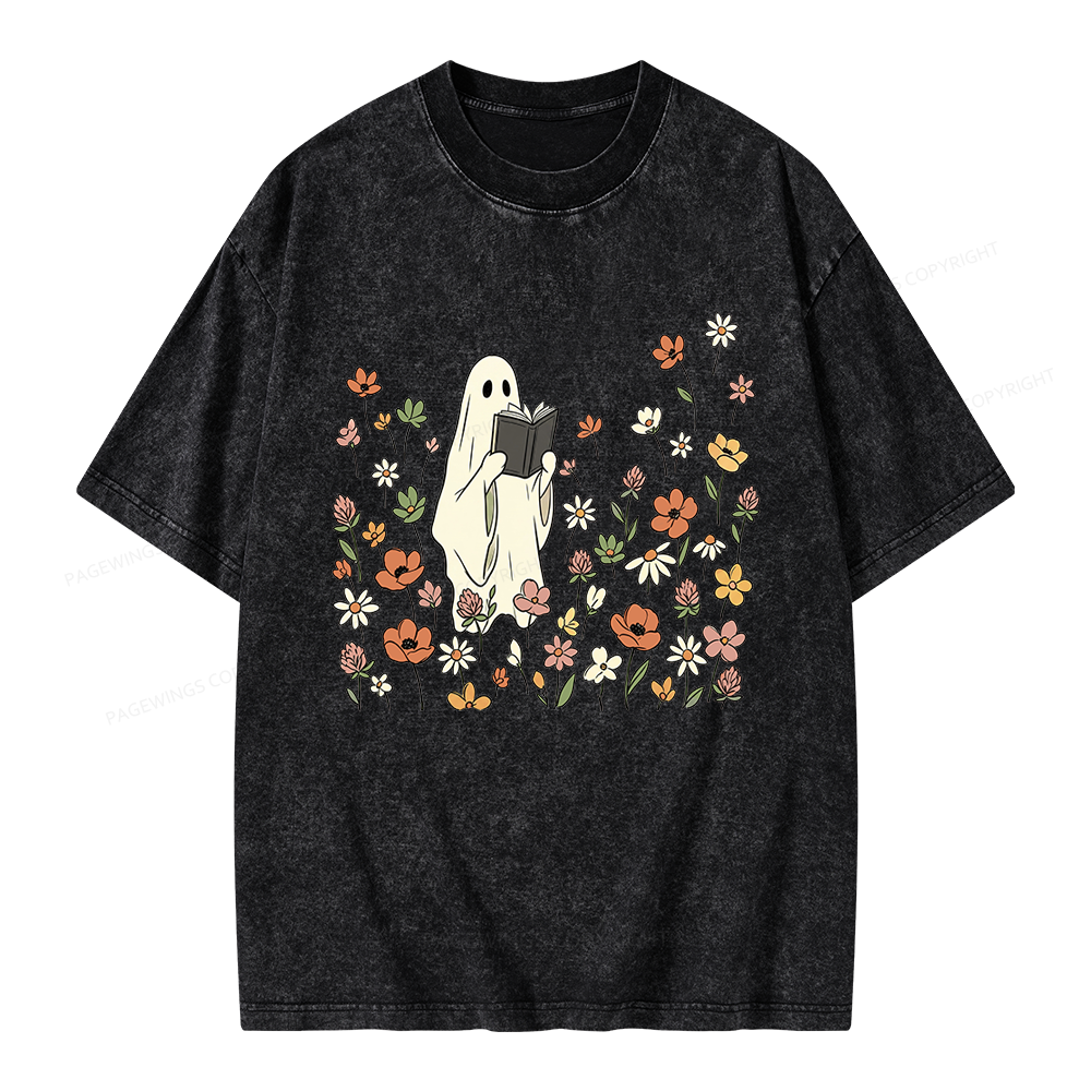 Pagewing Reading Ghost Unisex Washed T-shirt