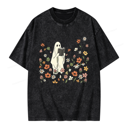 Pagewing Reading Ghost Unisex Washed T-shirt