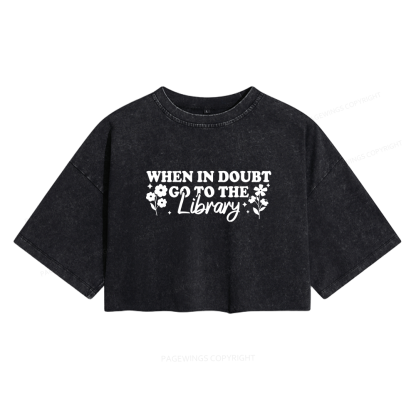 Pagewings Book Lover Women's Washed Cropped T-shirt
