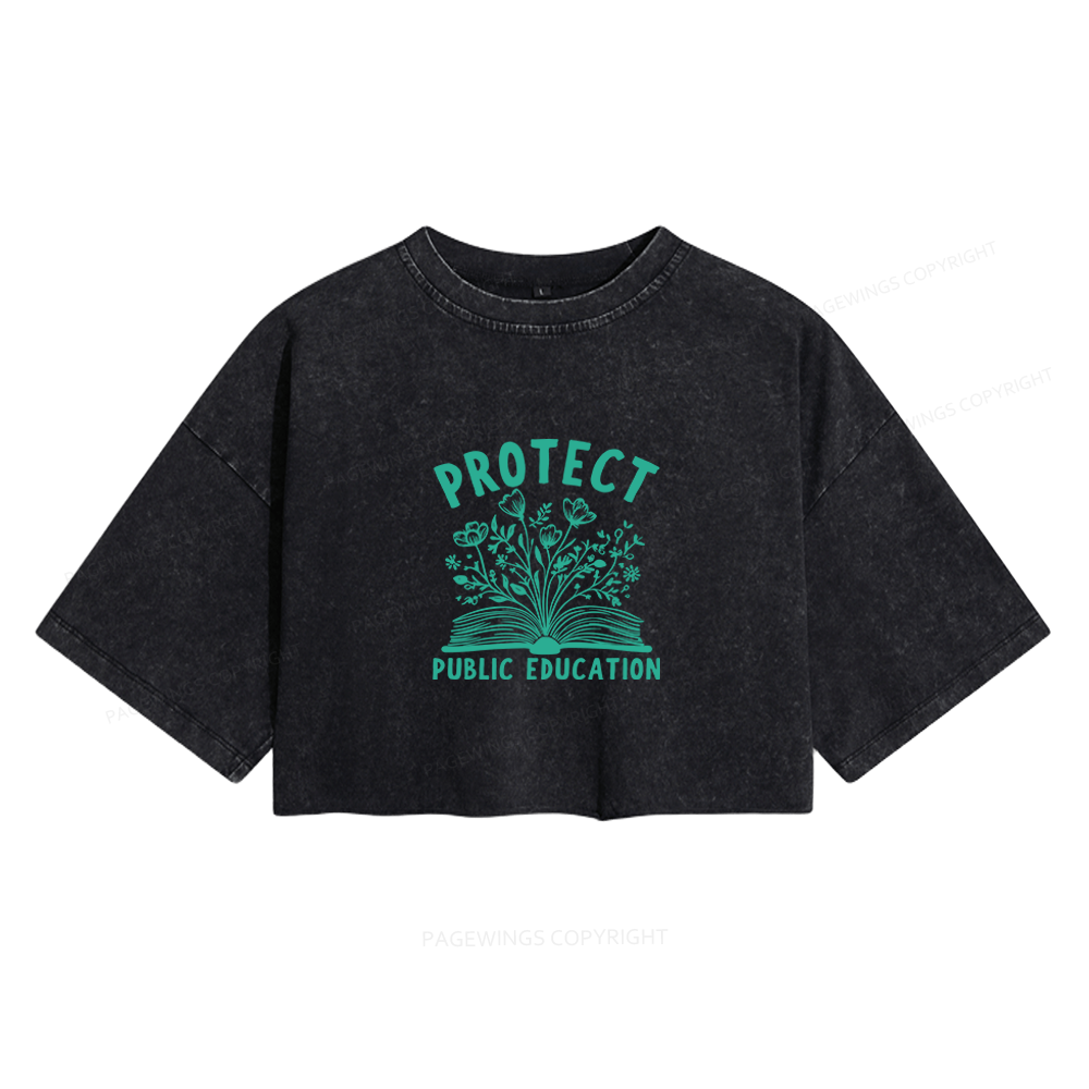 Pagewings Protect Public Schools Women's Washed Cropped T-shirt