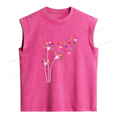 Pagewings Cute Dandelion Books Flower Fly 10035 Bookish Women's Washed Tank Top