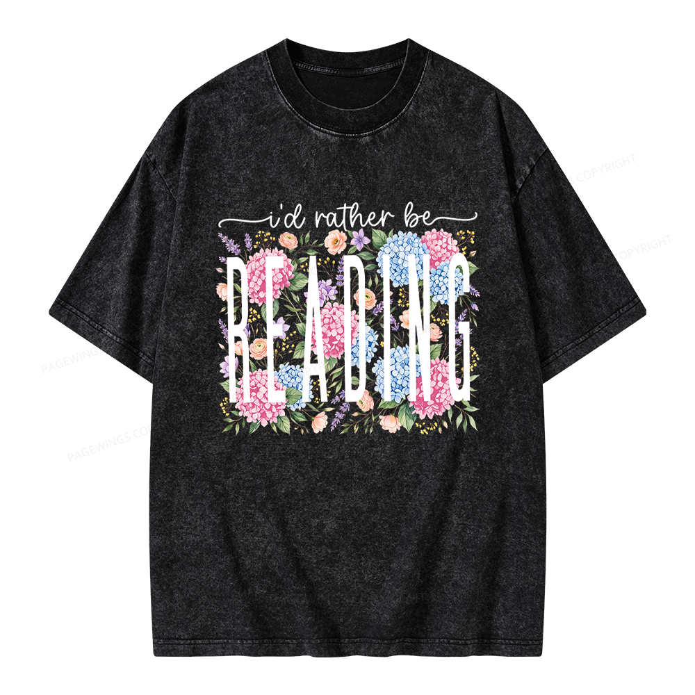 Pagewings Retro Floral Book Lover Unisex Washed T-shirt