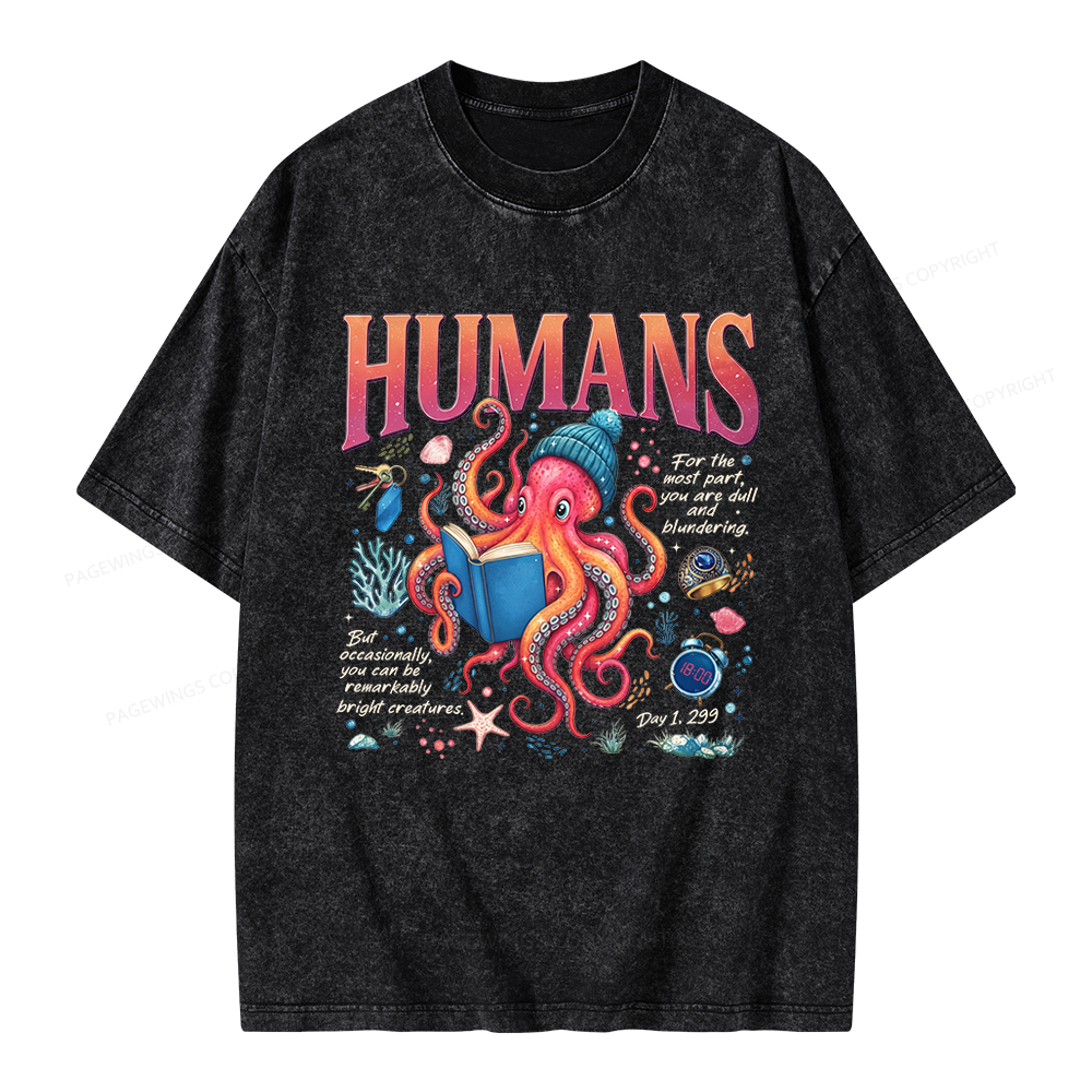 Pagewings Book Lover Octopus Unisex Washed T-shirt