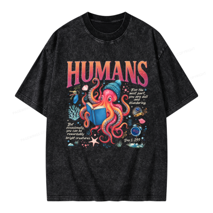 Pagewings Book Lover Octopus Unisex Washed T-shirt