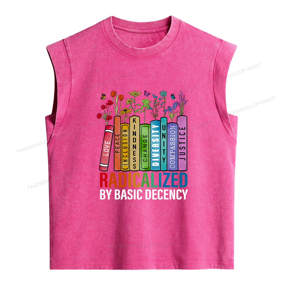 Pagewings Radicalized by Basic Decency 14041 Bookish Women's Washed Tank Top