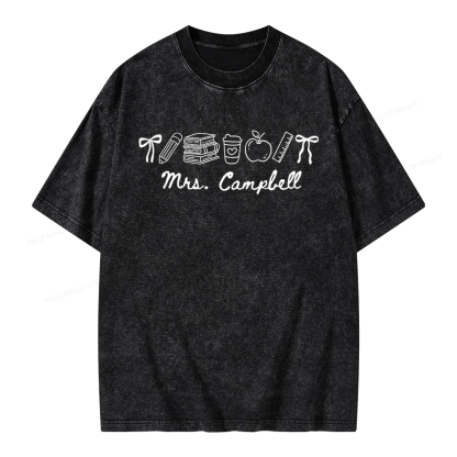 Pagewings Personalized Name Teacher Unisex Washed T-shirt