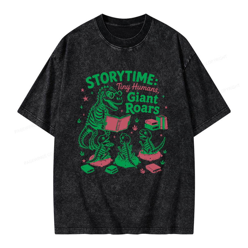 Pagewings School Librarian Dinosaur Unisex Washed T-shirt
