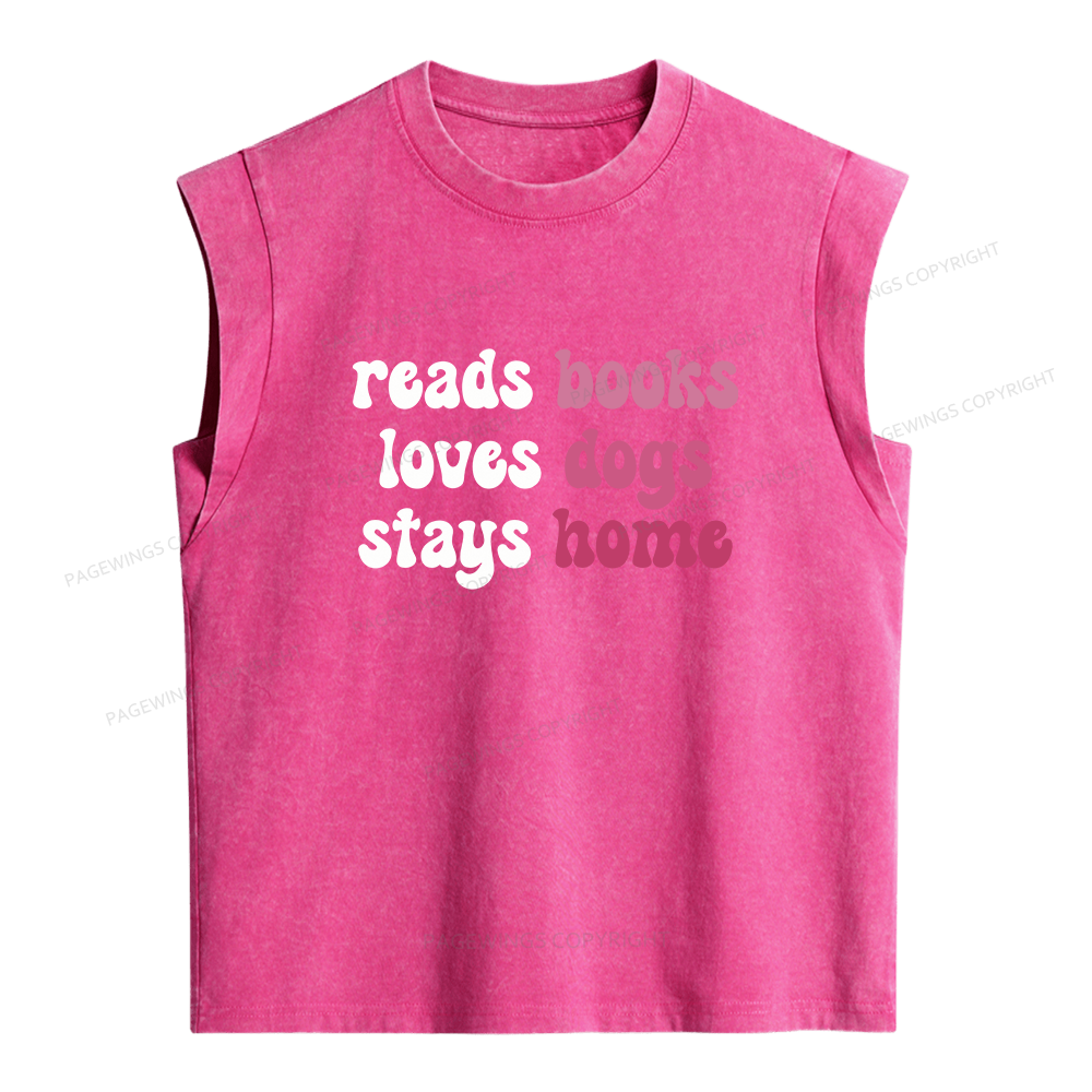 Pagewing Read Books & Lovs Dogs & Stay Home Bookish Women's Washed Tank Top