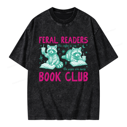 Pagewings Feral Readers Book Club Unisex Washed T-shirt